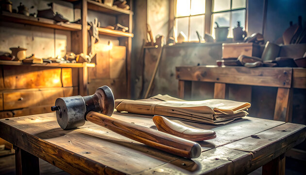 Woodworking tools on a workbench table 1.