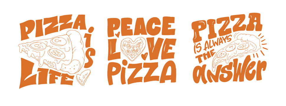 Cute hand drawn doodle lettering postcard about pizza. Pizza lover.