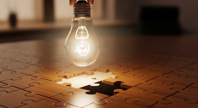 Light Bulb Illuminating Missing Puzzle Piece.