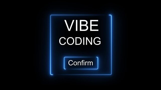 A reaches for a confirm button surrounded by code representing vibe coding, low code, coding programs in a futuristic 4k video
