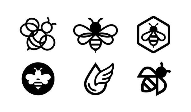 Bee logo collection minimalist insect designs for branding and apiculture