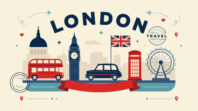 London city travel concept with iconic landmarks and transportation landmark architecture telephone illustration