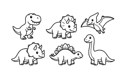 Cute cartoon dinosaurs set t rex triceratops pterodactyl more © Nirob