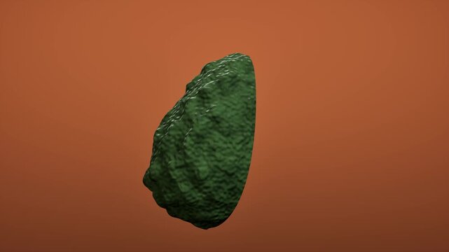 Half sliced avocado on orange background. 3d rendering