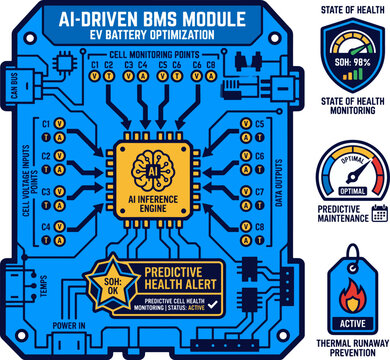 AI battery management system bms module illustration