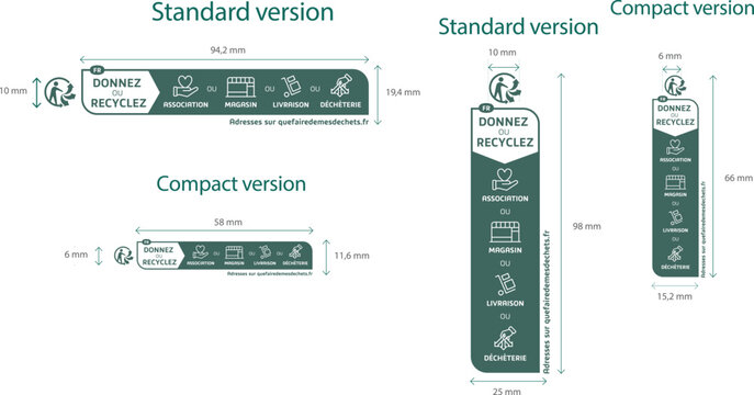 Triman Recycling France Packaging Label for the Recycling Icon Standard Version and Compact Version Symbol Sign