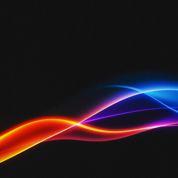 Abstract intersection of glowing red and blue light waves on dark background
