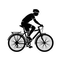 Obraz premium A black silhouette of a cyclist riding a bicycle with a helmet and gear.