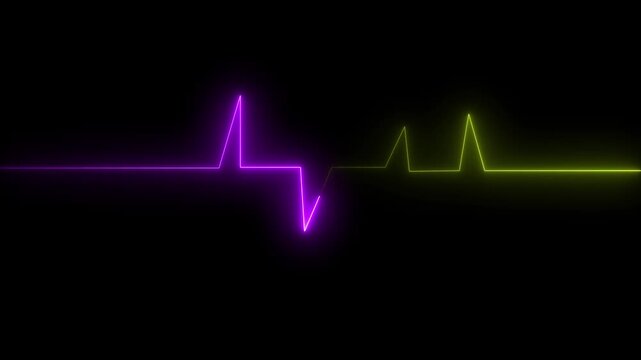 Abstract two-tone neon heartbeat ekg line on black background ecg yellow