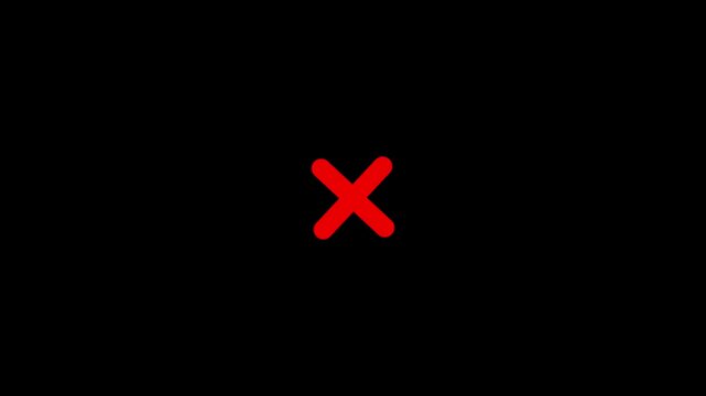 Animated A red 'x' mark on a white background. Refus, cancel, rejection, wrong choice sign. Symbol on a white background, chroma key. Motion graphics of cross concept.
