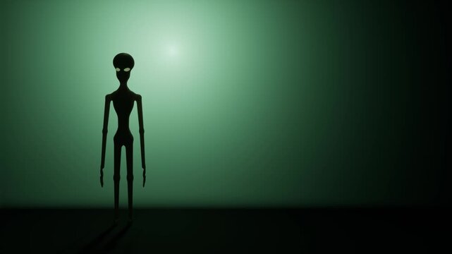 Alien silhouette on mysterious green backdrop. 3d rendering