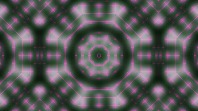 Abstract octagonal grids weave symmetrical pink and green patterns smoothly. Contemporary geometric presentation templates gain premium visual structure. Patterns loop.