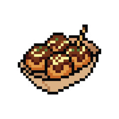 Fototapeta premium Japanese Takoyaki Pixel Art Vector Illustration