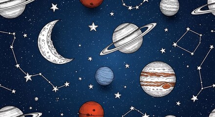 Fototapeta premium Colorful geometric shapes floating in dark space.