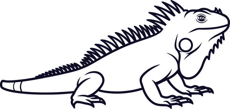 Minimalist navy blue iguana lizard outline icon white background vector