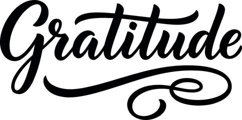 Elegant black calligraphy typography design featuring the word gratitude written in a beautiful flowing handwritten script style for projects © MohammadNazrul