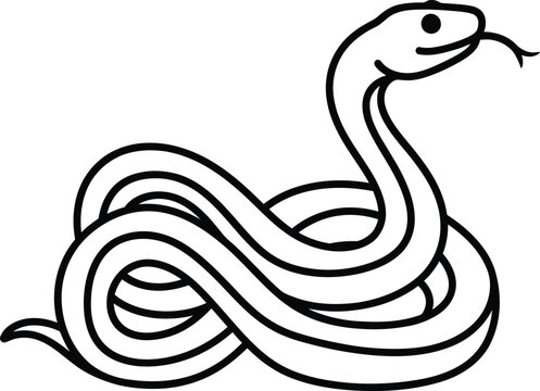 Minimalist black line coiled snake outline icon white background vector