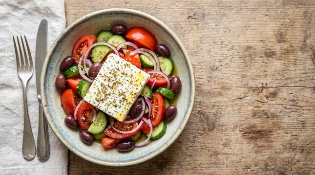 Dieta mediterr&aacute;nea aut&eacute;ntica, platos saludables y frescos con estilo comercial y espacio negativo