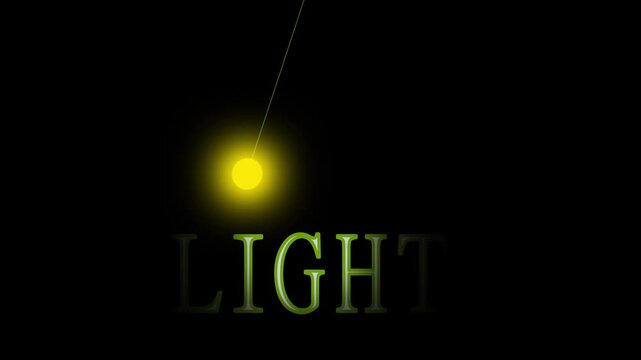 Light animation pendulums swing glowing yellow orbs above clean layout words. Creative literacy educational channels gain an exceptional focal graphic. Spheres loop well.