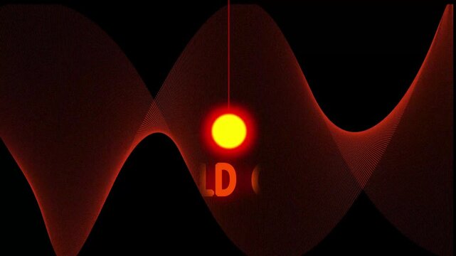 Light animation waves undulate glowing yellow orbs across red vector tracks. High energy graphic design portfolios gain a unique interactive asset. Symbol patterns ripple.