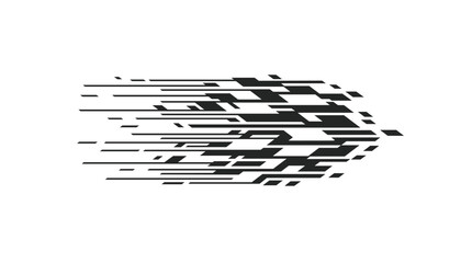 Fototapeta premium Dynamic black abstract geometric shapes and speed lines forming a fast-moving arrow pointing to the right.