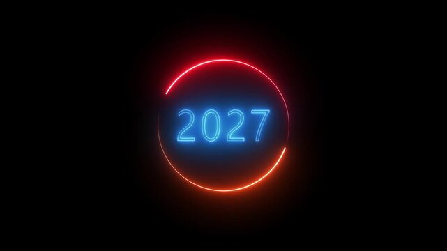 New year countdown rings celebrate the arrival of the year 2027 in blue neon. Future scheduling calendar videos gain high precision graphics here. Status loops turn.