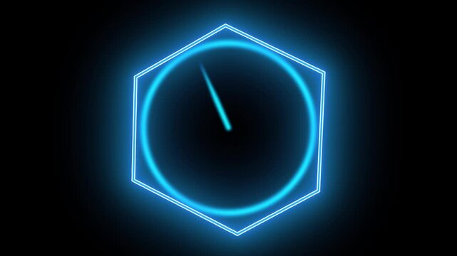 Hexagon frame monitors track target alignment values inside a neon circle zone. Sci-fi weapon scope modules gain high visual definition from this overlay. Dial lines spin.