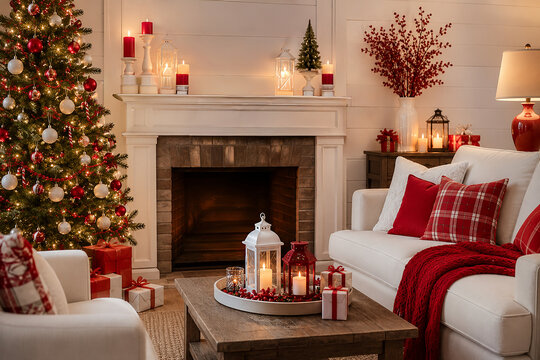 Sala Natal Minimalista decora&ccedil;&atilde;o vermelha 