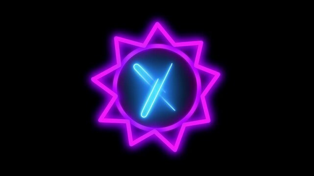 Star burst shapes flash bright pink neon accents near a central blue cross. Futuristic streaming media notification boxes look excellent with this loader. Symbols blink.