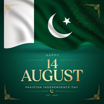Pakistan 14 August Independence Day square post with waving flag