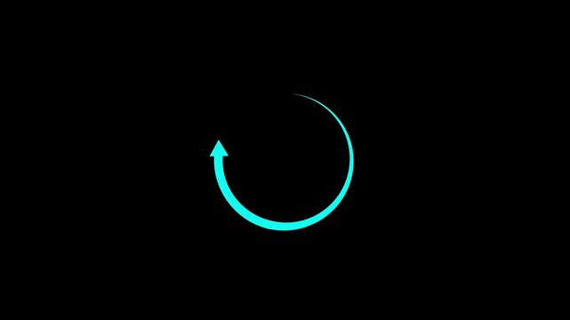 Loading spinner loops rotate a single cyan circular arrow inside a dark screen. Web page initialization buffering states stay completely clear. Status wheels turn.