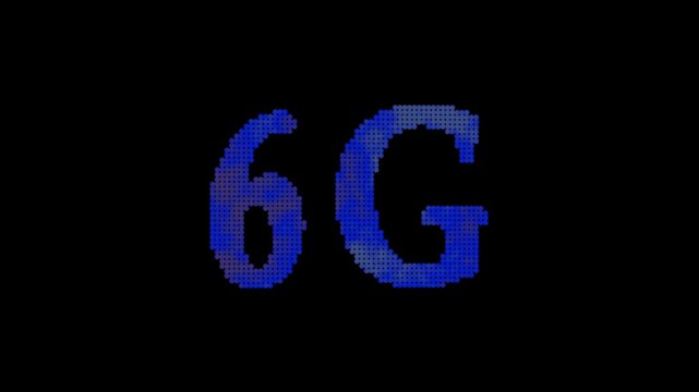6G technology animations compile high speed network text parameters via blue dots. Advanced telecommunication overviews look completely authentic here. Letters pulse.