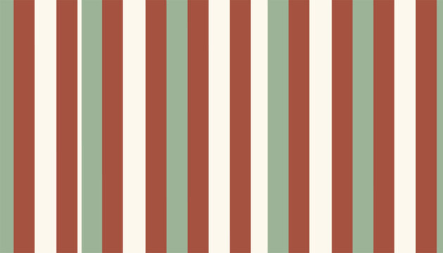 Retro vertical stripes seamless pattern in muted red, sage green, and cream color palette for background.