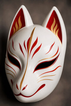 Japanese fox mask kitsune close-up traditional festival craft detail
