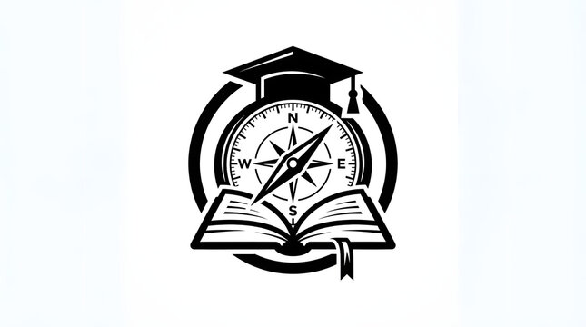 Education compass logo symbol with open book and graduation cap vector