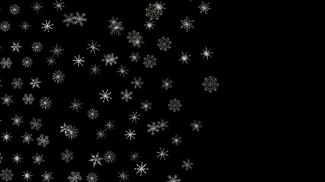 White snowflake patterns arranged in a grid, with individual crystal shapes shifting in a continuous motion on a dark surface