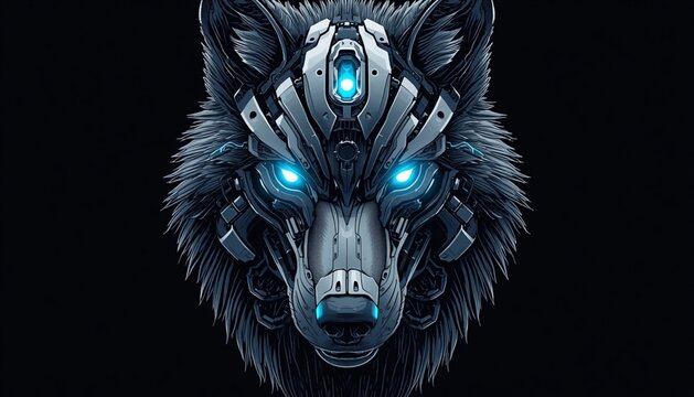 Cybernetic Wolf Head AI Robot Illustration
