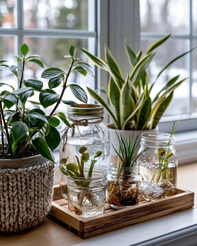 Aesthetic Indoor Plant Display on a Window Sill for Home Decor