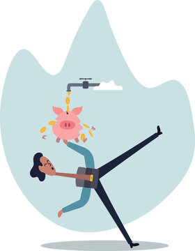 Money leaking, overspending or expense that reducing wealth or saving,human life and situation.vector illustration.