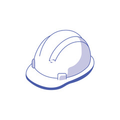 Fototapeta premium Construction safety hard hat icon in isometric blue outline style