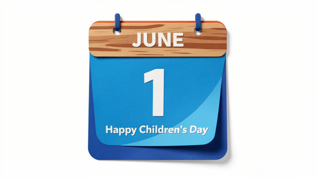 wooden calendar displaying june first with blue slide and happy children's day message modern desk decoration