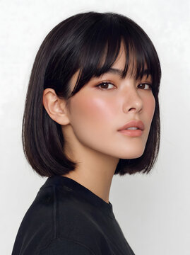 short hair, with bang
