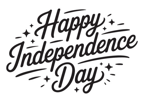 Independence Day typography displays a playful script font accented by small twinkling stars and stylized lines to convey a joyful and celebratory atmosphere for various holiday projects.