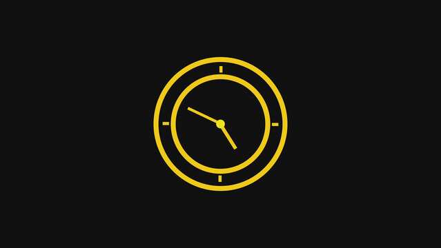 Minimal yellow clock icon showing time on a dark black background representing a simple watch face design for business schedule or countdown concepts in a modern graphic style illustration