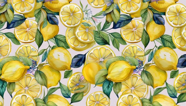 watercolor lemon seamless pattern elegant citrus repeat background for summer textiles kitchen decor packaging