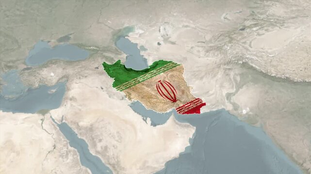 World map reveals iran country outline during geographic zoom sequence video iranian persia middle east nation geography globe political revealing animation b roll aerial view satellite