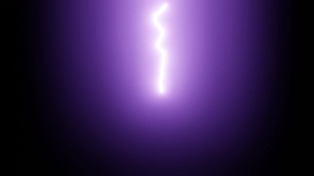 Bright purple lightning strike and electric discharge flashing on a black background, motion graphics VFX