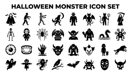 Fototapeta premium Halloween monster icon set. Vector collection of spooky creatures and horror characters.