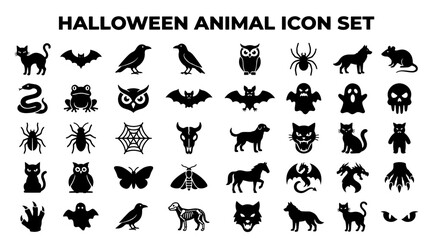 Fototapeta premium Halloween animal icon set. Vector collection of spooky creatures and holiday symbols.