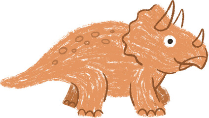 Cute triceratops dinosaur drawn in crayon texture style vector illustration isolated on white background. Funny naive children art for education book or game. © vvvisual